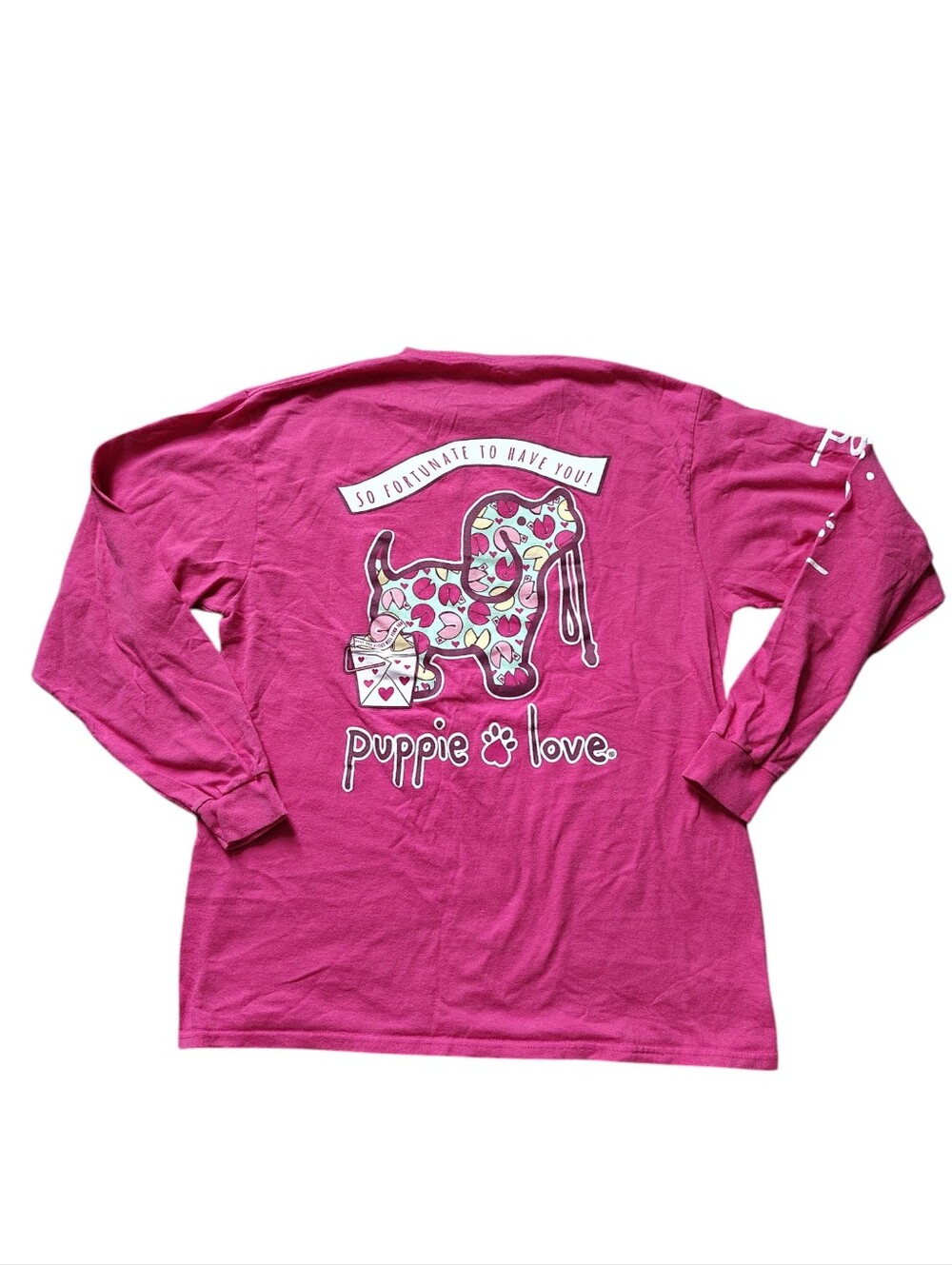 Puppie Love Pink Fortune Cookie Long Sleeve Graphic Tee